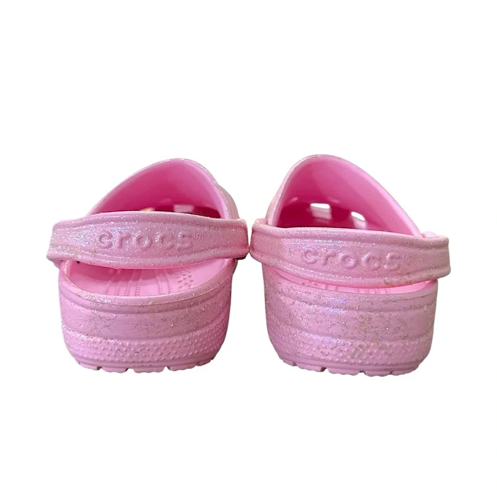 CROCS Classic Fit Girls Pink Tweed Slip On Glitter Clogs Big Kids J 5